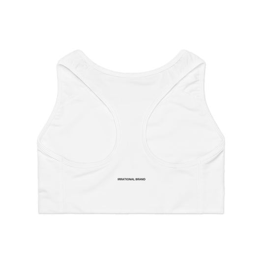 Sports Bra — Minimalist White Racerback with 'Thepants' Script Logo