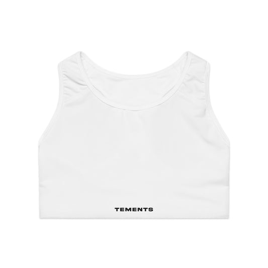 Sports Bra — Minimalist White Racerback with 'Thepants' Script Logo